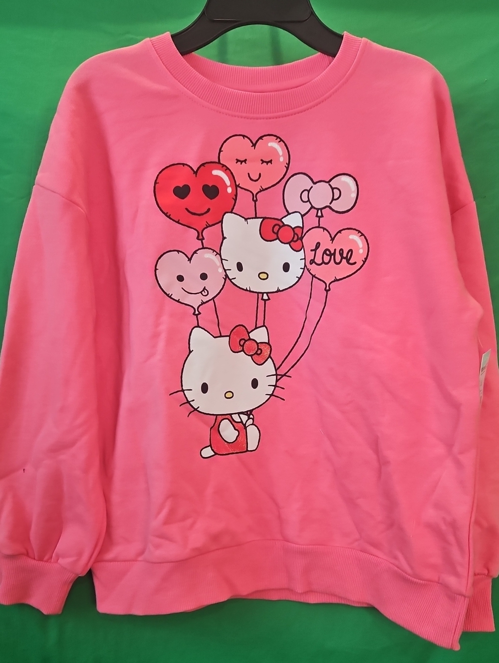 Hello Kitty Pink Graphic Sweatshirt with Heart Balloons